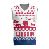 Liberia Christmas Knitted V-Neck Vest with Red Wildlife Silhouettes and White Blue Holiday - Wonder Print Shop