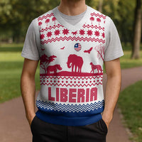 Liberia Christmas Knitted V-Neck Vest with Red Wildlife Silhouettes and White Blue Holiday - Wonder Print Shop