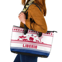 Liberia Christmas Leather Tote Bag with Red Wildlife Silhouettes and White Blue Holiday - Wonder Print Shop