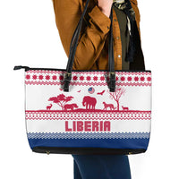 Liberia Christmas Leather Tote Bag with Red Wildlife Silhouettes and White Blue Holiday - Wonder Print Shop