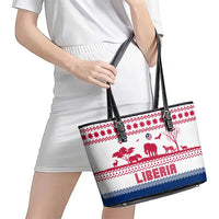 Liberia Christmas Leather Tote Bag with Red Wildlife Silhouettes and White Blue Holiday - Wonder Print Shop