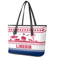 Liberia Christmas Leather Tote Bag with Red Wildlife Silhouettes and White Blue Holiday - Wonder Print Shop