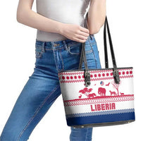 Liberia Christmas Leather Tote Bag with Red Wildlife Silhouettes and White Blue Holiday - Wonder Print Shop