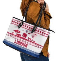 Liberia Christmas Leather Tote Bag with Red Wildlife Silhouettes and White Blue Holiday - Wonder Print Shop