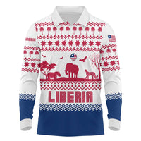 Liberia Christmas Long Sleeve Polo Shirt with Red Wildlife Silhouettes and White Blue Holiday - Wonder Print Shop