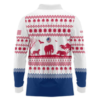 Liberia Christmas Long Sleeve Polo Shirt with Red Wildlife Silhouettes and White Blue Holiday - Wonder Print Shop