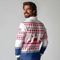 Liberia Christmas Long Sleeve Polo Shirt with Red Wildlife Silhouettes and White Blue Holiday - Wonder Print Shop