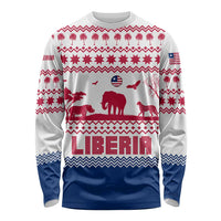Liberia Christmas Long Sleeve Shirt with Red Wildlife Silhouettes and White Blue Holiday - Wonder Print Shop
