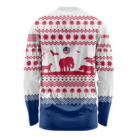Liberia Christmas Long Sleeve Shirt with Red Wildlife Silhouettes and White Blue Holiday - Wonder Print Shop