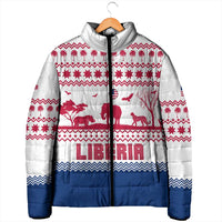 Liberia Christmas Padded Jacket with Red Wildlife Silhouettes and White Blue Holiday - Wonder Print Shop