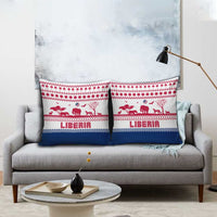 Liberia Christmas Pillow Cover with Red Wildlife Silhouettes and White Blue Holiday - Wonder Print Shop