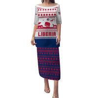 Liberia Christmas Puletasi with Red Wildlife Silhouettes and White Blue Holiday - Wonder Print Shop