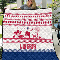 Liberia Christmas Quilt with Red Wildlife Silhouettes and White Blue Holiday - Wonder Print Shop
