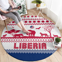 Liberia Christmas Round Carpet with Red Wildlife Silhouettes and White Blue Holiday - Wonder Print Shop
