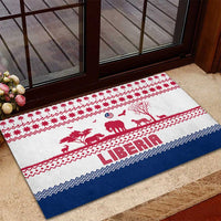 Liberia Christmas Rubber Doormat with Red Wildlife Silhouettes and White Blue Holiday - Wonder Print Shop