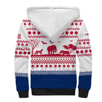 Liberia Christmas Sherpa Hoodie with Red Wildlife Silhouettes and White Blue Holiday - Wonder Print Shop