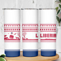 Liberia Christmas Skinny Tumbler with Red Wildlife Silhouettes and White Blue Holiday - Wonder Print Shop