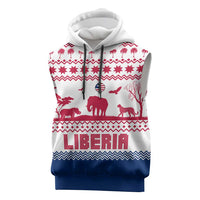 Liberia Christmas Sleeveless Hoodie with Red Wildlife Silhouettes and White Blue Holiday - Wonder Print Shop