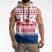 Liberia Christmas Sleeveless Hoodie with Red Wildlife Silhouettes and White Blue Holiday - Wonder Print Shop