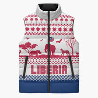 Liberia Christmas Sleeveless Puffer Jacket with Red Wildlife Silhouettes and White Blue Holiday - Wonder Print Shop