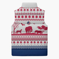 Liberia Christmas Sleeveless Puffer Jacket with Red Wildlife Silhouettes and White Blue Holiday - Wonder Print Shop
