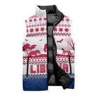 Liberia Christmas Sleeveless Puffer Jacket with Red Wildlife Silhouettes and White Blue Holiday - Wonder Print Shop