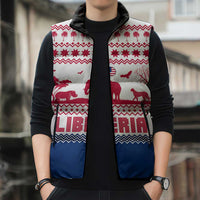 Liberia Christmas Sleeveless Puffer Jacket with Red Wildlife Silhouettes and White Blue Holiday - Wonder Print Shop