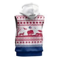 Liberia Christmas Sleeveless Zip Hoodie with Red Wildlife Silhouettes and White Blue Holiday - Wonder Print Shop
