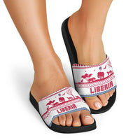 Liberia Christmas Slide Sandals with Red Wildlife Silhouettes and White Blue Holiday - Wonder Print Shop