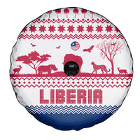 Liberia Christmas Spare Tire Cover with Red Wildlife Silhouettes and White Blue Holiday - Wonder Print Shop