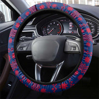 Liberia Christmas Steering Wheel Cover with Red Wildlife Silhouettes and White Blue Holiday - Wonder Print Shop