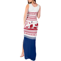 Liberia Christmas Tank Maxi Dress with Red Wildlife Silhouettes and White Blue Holiday - Wonder Print Shop