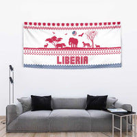 Liberia Christmas Tapestry with Red Wildlife Silhouettes and White Blue Holiday - Wonder Print Shop