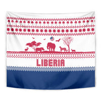 Liberia Christmas Tapestry with Red Wildlife Silhouettes and White Blue Holiday - Wonder Print Shop
