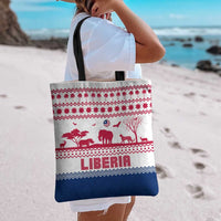 Liberia Christmas Tote Bag with Red Wildlife Silhouettes and White Blue Holiday - Wonder Print Shop