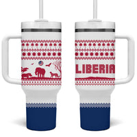 Liberia Christmas Tumbler With Handle with Red Wildlife Silhouettes and White Blue Holiday - Wonder Print Shop