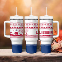 Liberia Christmas Tumbler With Handle with Red Wildlife Silhouettes and White Blue Holiday - Wonder Print Shop
