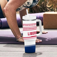 Liberia Christmas Tumbler With Handle with Red Wildlife Silhouettes and White Blue Holiday - Wonder Print Shop