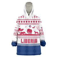 Liberia Christmas Wearable Blanket Hoodie with Red Wildlife Silhouettes and White Blue Holiday - Wonder Print Shop
