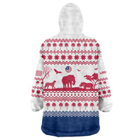 Liberia Christmas Wearable Blanket Hoodie with Red Wildlife Silhouettes and White Blue Holiday - Wonder Print Shop