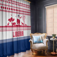 Liberia Christmas Window Curtain with Red Wildlife Silhouettes and White Blue Holiday - Wonder Print Shop