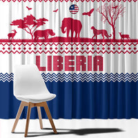 Liberia Christmas Window Curtain with Red Wildlife Silhouettes and White Blue Holiday - Wonder Print Shop