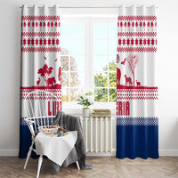 Liberia Christmas Window Curtain with Red Wildlife Silhouettes and White Blue Holiday - Wonder Print Shop