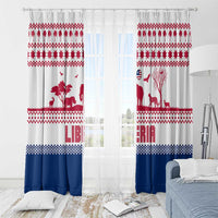 Liberia Christmas Window Curtain with Red Wildlife Silhouettes and White Blue Holiday - Wonder Print Shop