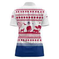 Liberia Christmas Women Polo Shirt with Red Wildlife Silhouettes and White Blue Holiday - Wonder Print Shop