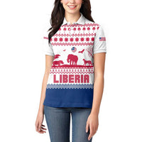 Liberia Christmas Women Polo Shirt with Red Wildlife Silhouettes and White Blue Holiday - Wonder Print Shop