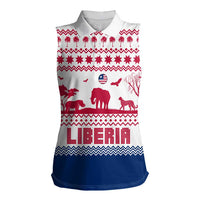 Liberia Christmas Women Sleeveless Polo Shirt with Red Wildlife Silhouettes and White Blue Holiday - Wonder Print Shop