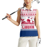 Liberia Christmas Women Sleeveless Polo Shirt with Red Wildlife Silhouettes and White Blue Holiday - Wonder Print Shop