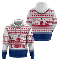 Liberia Christmas Zip Hoodie with Red Wildlife Silhouettes and White Blue Holiday - Wonder Print Shop
