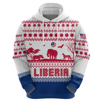 Liberia Christmas Zip Hoodie with Red Wildlife Silhouettes and White Blue Holiday - Wonder Print Shop